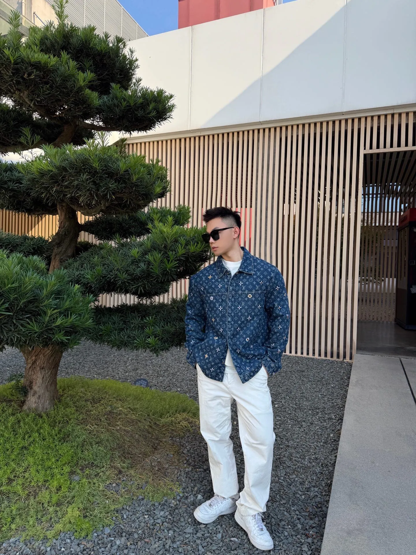 Louis Vuitton/Louis Vuitton all-over logo daisy embroidered denim jacket